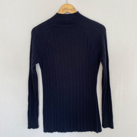 J BRAND Women’s Size Medium Navy Blue 100% Cashmere Long Line Mock Neck Sweater - Picture 2 of 6